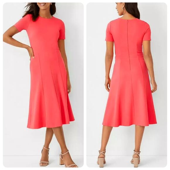 Ann Taylor Dresses & Skirts - NWOT Ann Taylor Bright Coral Short Sleeve Twill Midi Dress women’s size 18